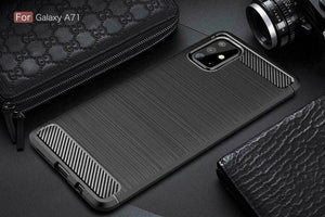 Samsung Galaxy A71 Case Carbon Fibre Cover & Glass Screen Protector