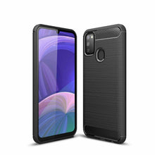 Samsung Galaxy M30s Case Carbon Fibre Cover & Glass Screen Protector