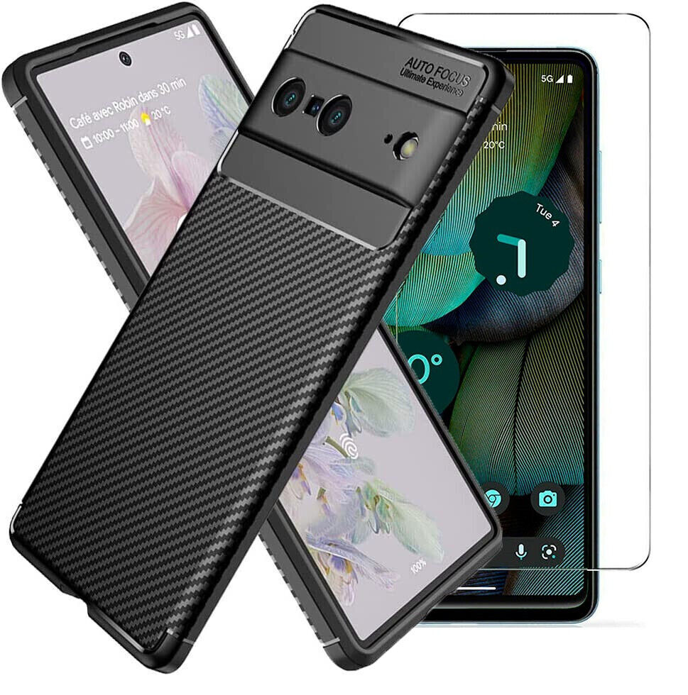 Google Pixel 7 Case Carbon Slim Cover & Glass Screen Protector