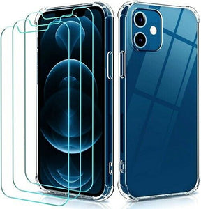 Apple iPhone 12 Case Clear Shockproof Cover & Glass Screen Protector (6.1")
