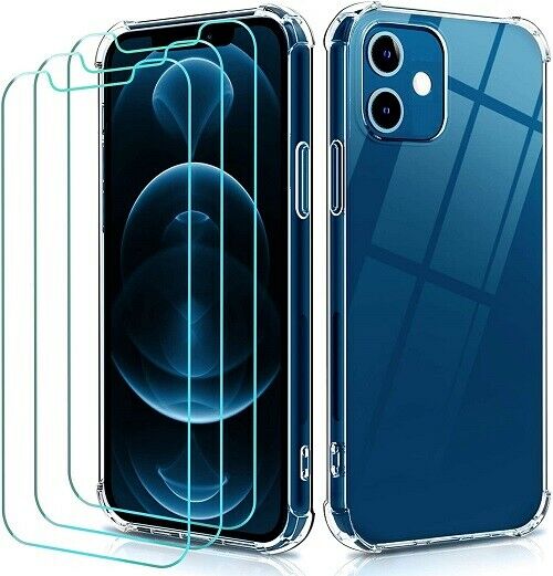 Apple iPhone 12 Case Clear Shockproof Cover & Glass Screen Protector (6.1