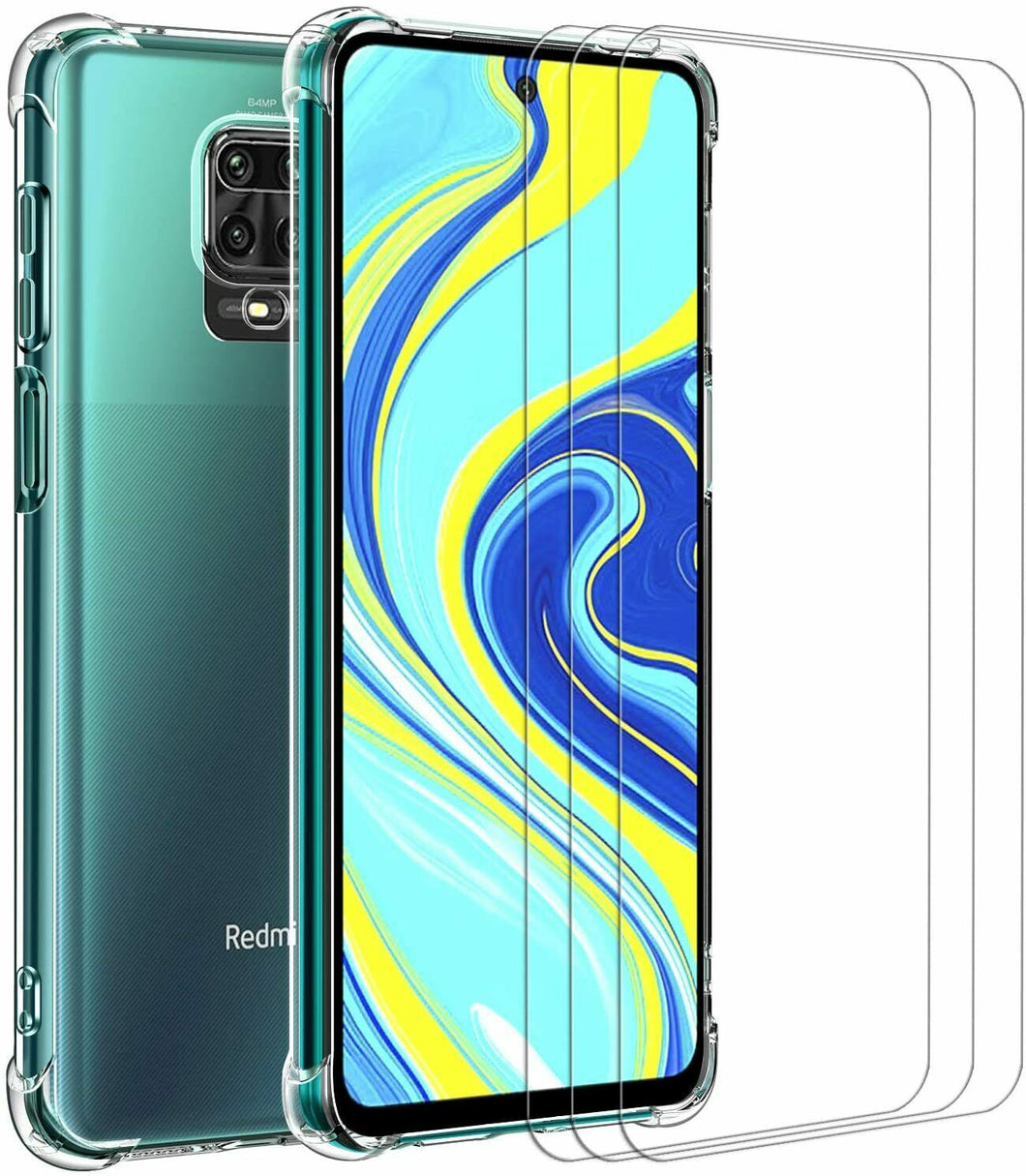 Xiaomi Redmi Note 9 Pro Case Clear Shockproof Cover & Glass Screen Protector