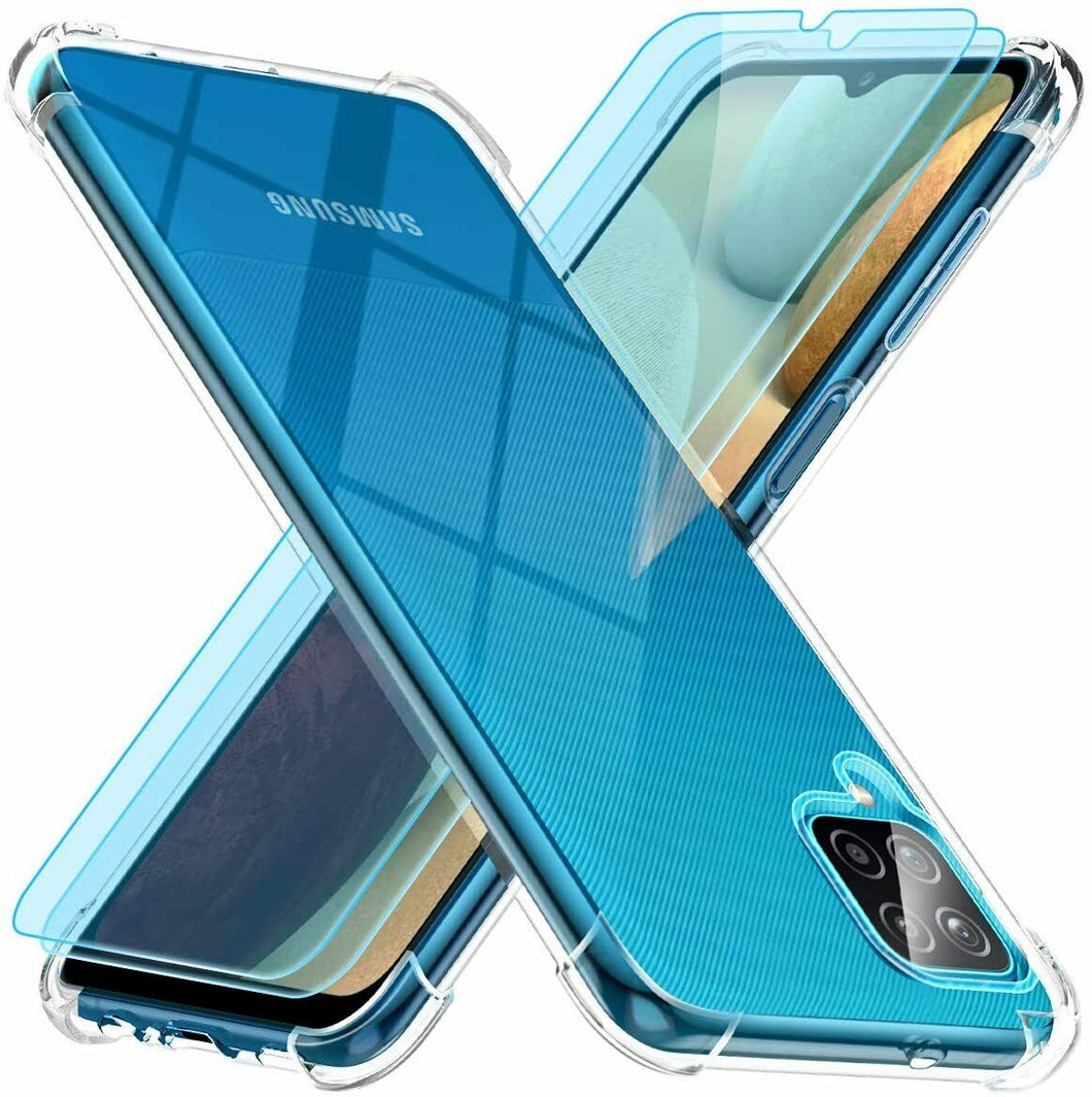 Samsung Galaxy A12 Case Clear Shockproof Cover & Glass Screen Protector