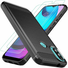 Motorola Moto E20 Case Carbon Fibre Cover & Glass Screen Protector
