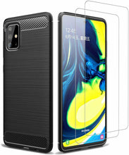 Samsung Galaxy A71 Case Carbon Fibre Cover & Glass Screen Protector