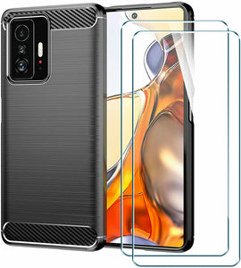 Xiaomi 11T Case Carbon Fibre Cover & Glass Screen Protector