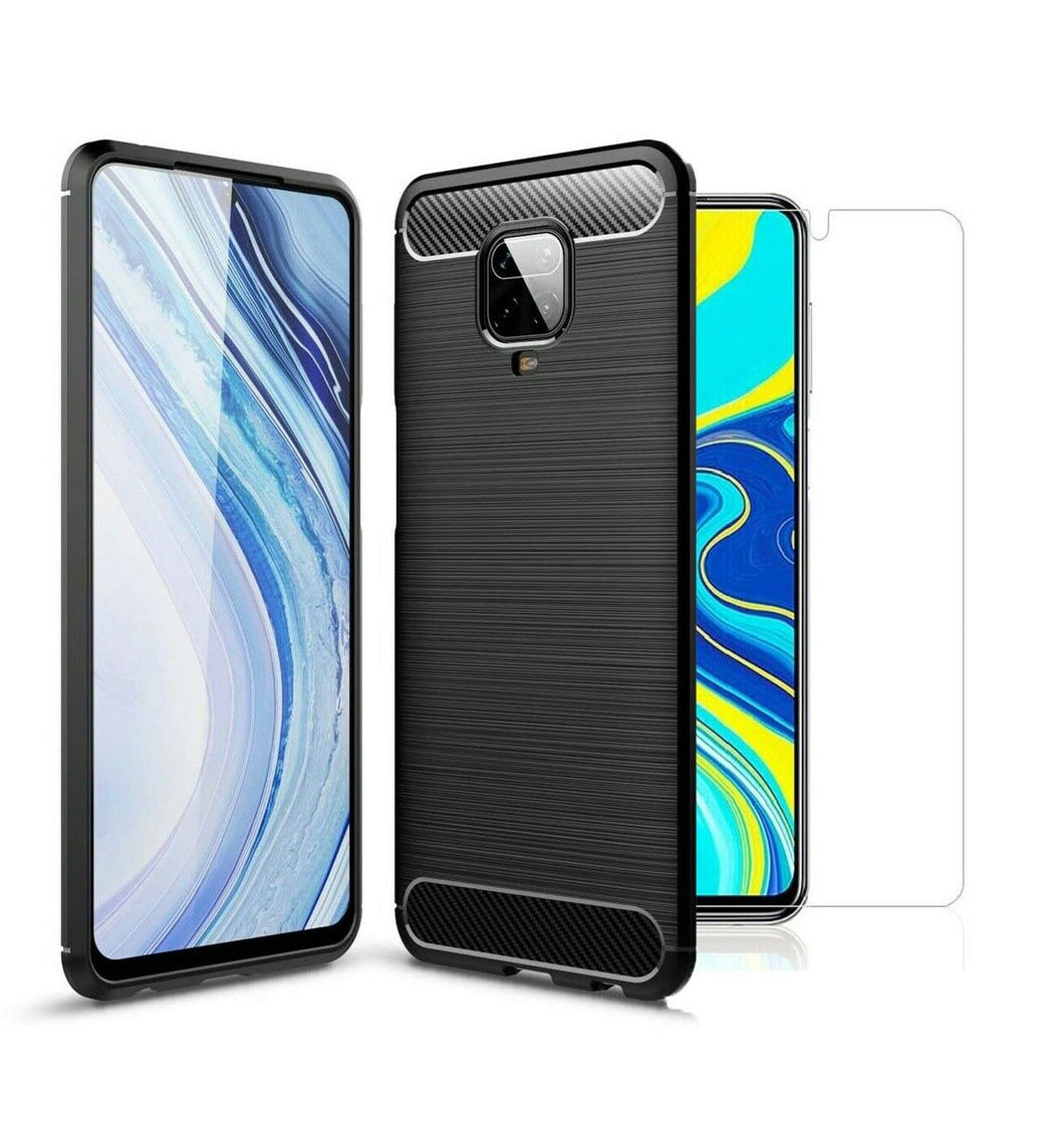 Xiaomi Redmi Note 9 Pro Carbon Fibre Cover & Glass Screen Protector