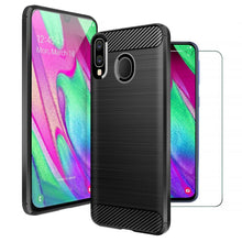 Samsung Galaxy A40 Case Carbon Fibre Cover & Glass Screen Protector