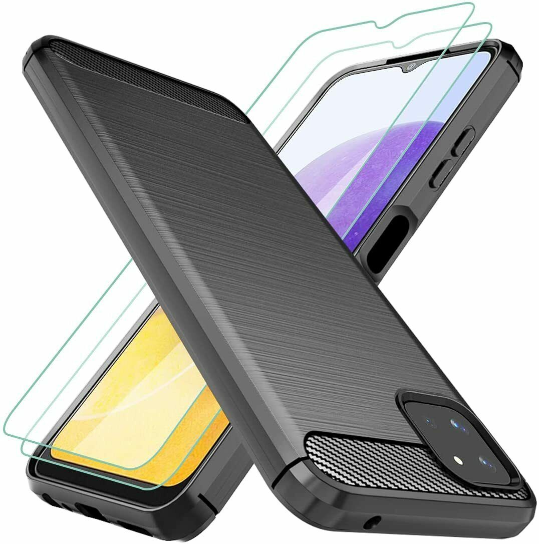 Samsung Galaxy A22 5G Case Carbon Cover & Glass Screen Protector
