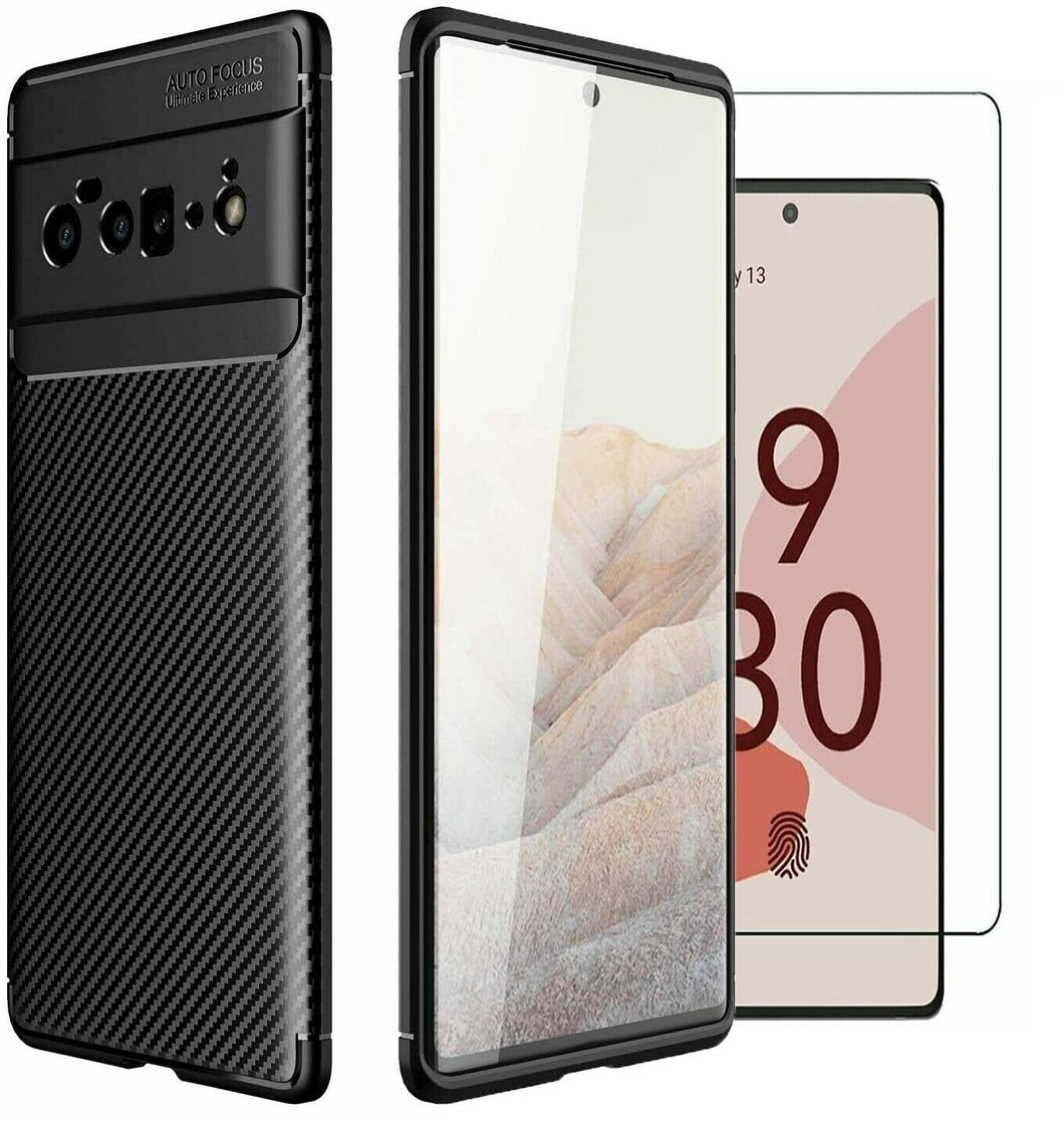 Google Pixel 6 Pro 5G Case Carbon Slim Cover & Glass Screen Protector