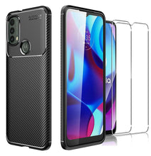 Motorola Moto E40 Case Carbon Slim Cover & Glass Screen Protector