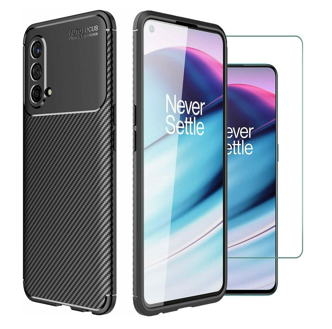 OnePlus Nord CE 5G Case Carbon Slim Cover & Glass Screen Protector