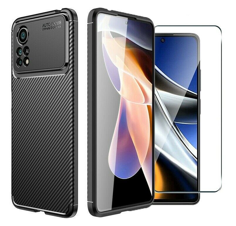 Xiaomi Poco X4 Pro 5G Case Carbon Slim Cover & Glass Screen Protector