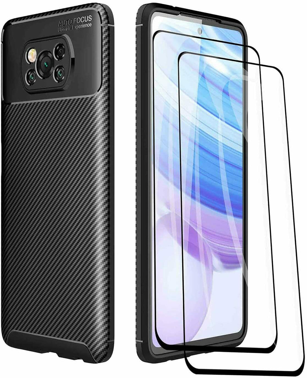 Xiaomi Poco X3 Case Carbon Slim Cover & Glass Screen Protector