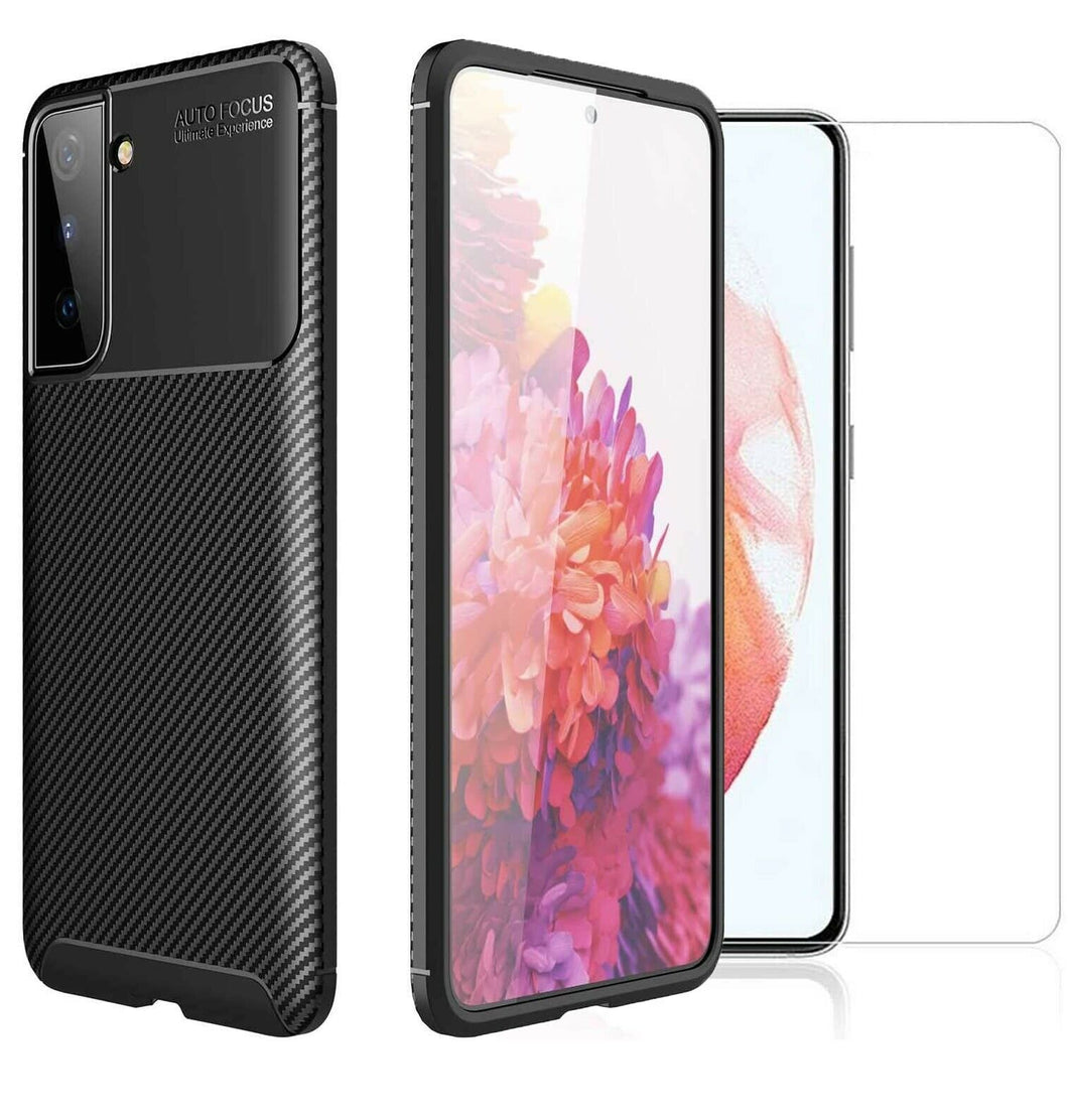 Samsung Galaxy S21 5G Case Carbon Slim Cover & Glass Screen Protector