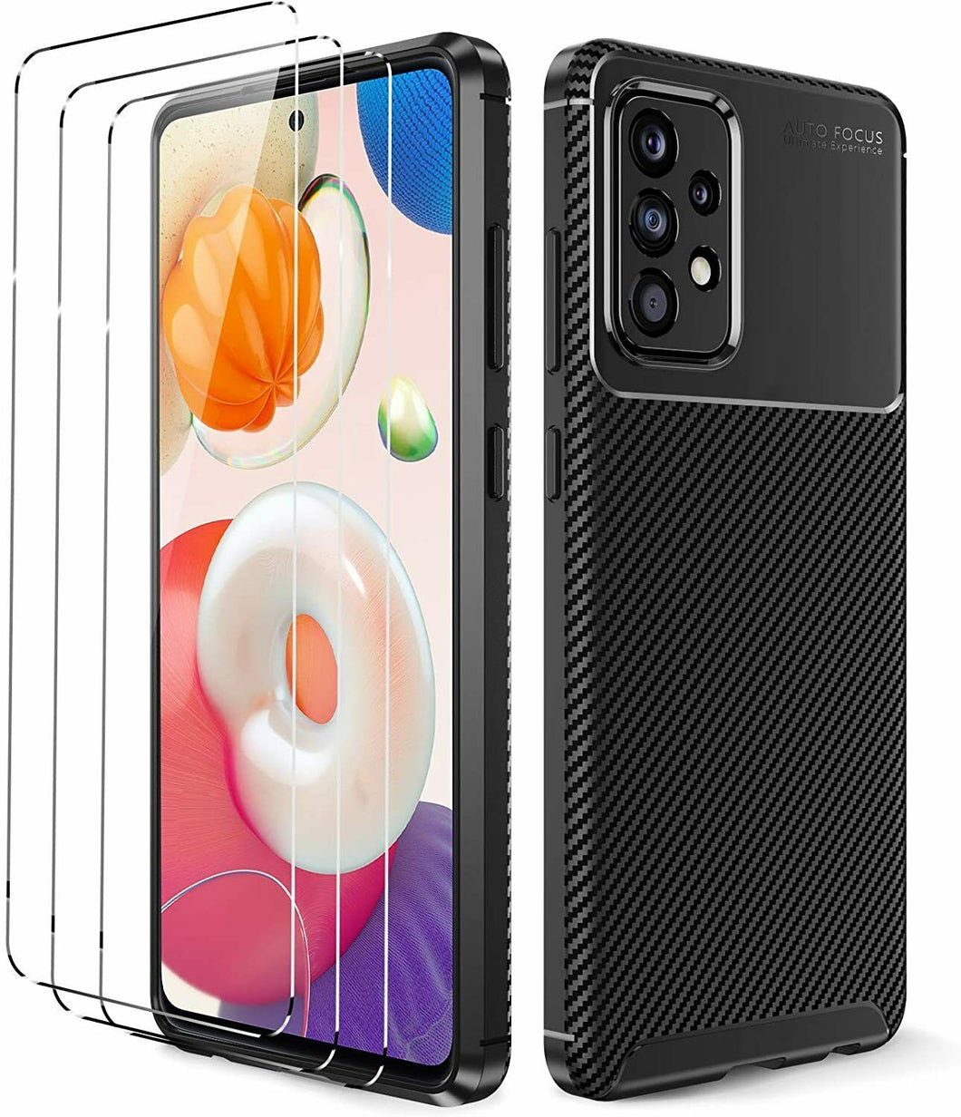 Samsung Galaxy A52s 5G Case Carbon Slim Cover & Glass Screen Protector