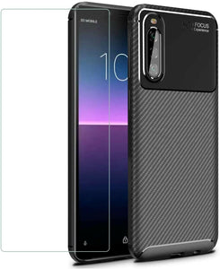 Sony Xperia 10 III Case Carbon Slim Cover & Glass Screen Protector