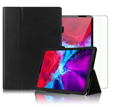 Apple iPad Pro 12.9 (2021) Case Leather Folio Stand  & Glass Protector 12.9