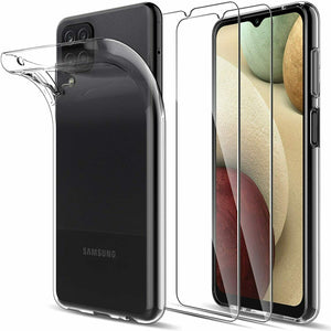 Samsung Galaxy A12 Case Clear Gel Cover & 2 Pack Glass Screen Protector