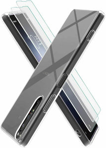 Sony Xperia 1 II Case Clear Gel Cover & 2 Pack Glass Screen Protector
