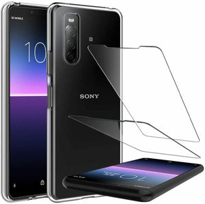 Sony Xperia 10 II Case Clear Slim Gel Cover & 2 Pack Glass Screen Protector
