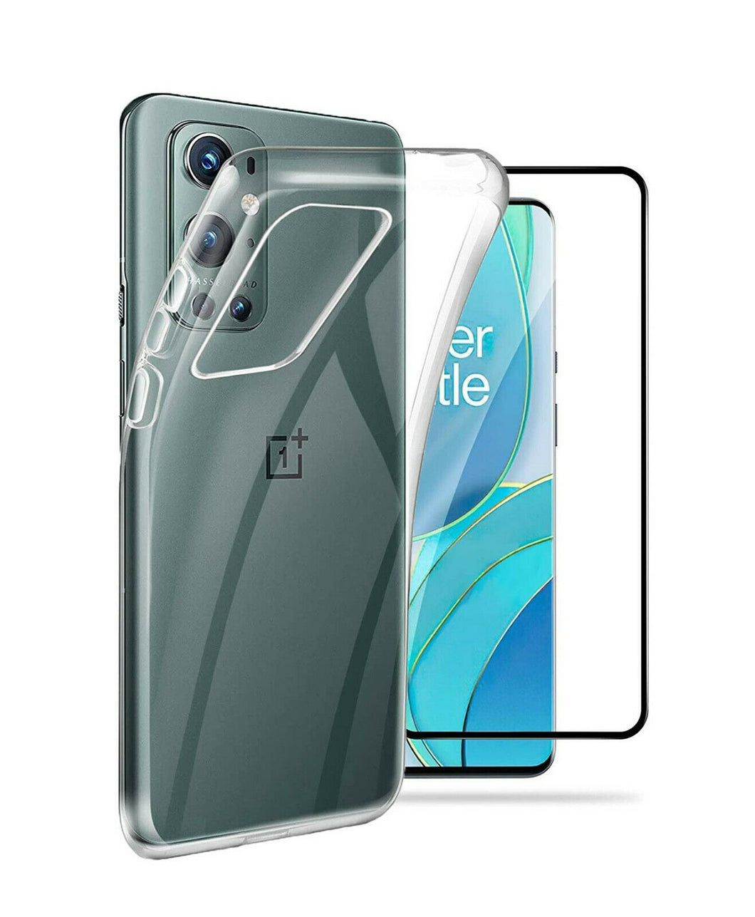 OnePlus 9 Pro Case Gel Clear Cover & Full Glass Screen Protector