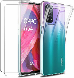 Oppo A54 5G Case Clear Gel Cover & Glass Screen Protector