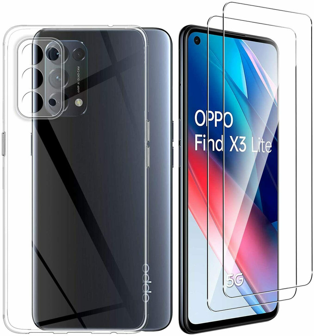 Oppo Find X3 Lite Case Clear Slim Gel Cover & Glass Screen Protector