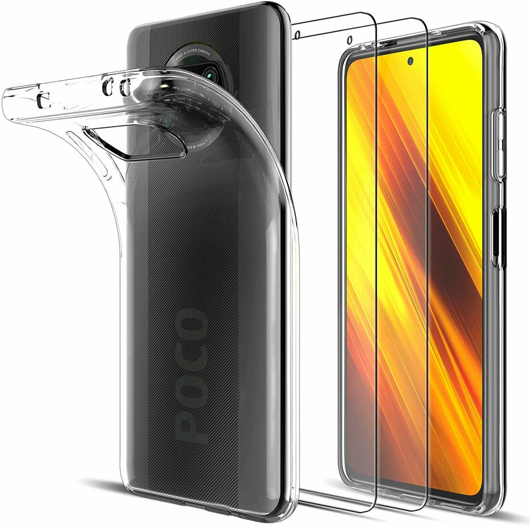 Xiaomi Poco X3 NFC Case Clear Slim Gel Cover & Glass Screen Protector