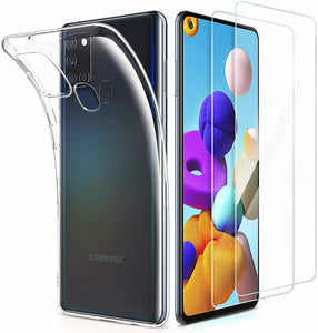 Samsung Galaxy A21s Case Clear Slim Gel Cover & Glass Screen Protector