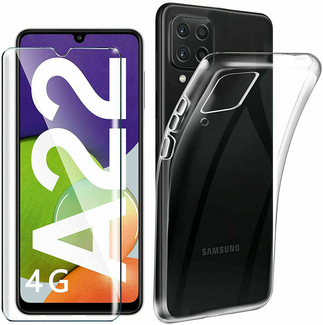Samsung Galaxy A22 4G Case Clear Gel Cover & Glass Screen Protector