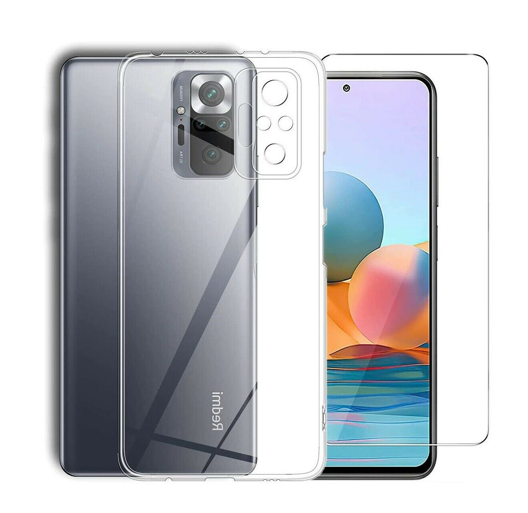 Xiaomi Redmi Note 10 Pro Max Case Clear Gel Cover & Glass Screen Protector