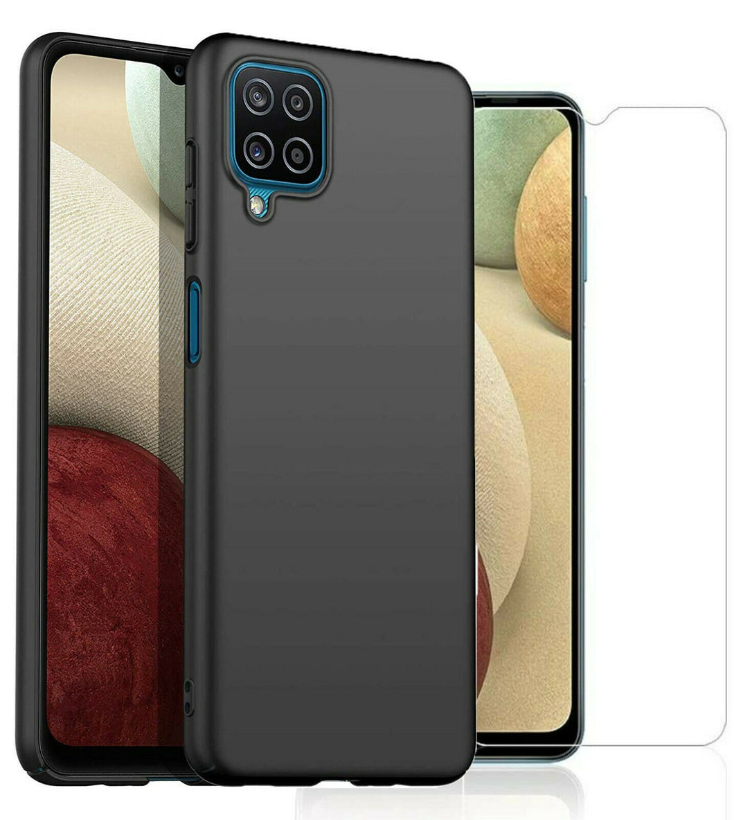 Samsung Galaxy M12 Case Slim Hard Back Cover & Glass Screen Protector
