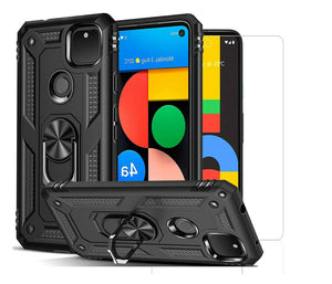 Google Pixel 4a Case Kickstand Cover & Glass Screen Protector