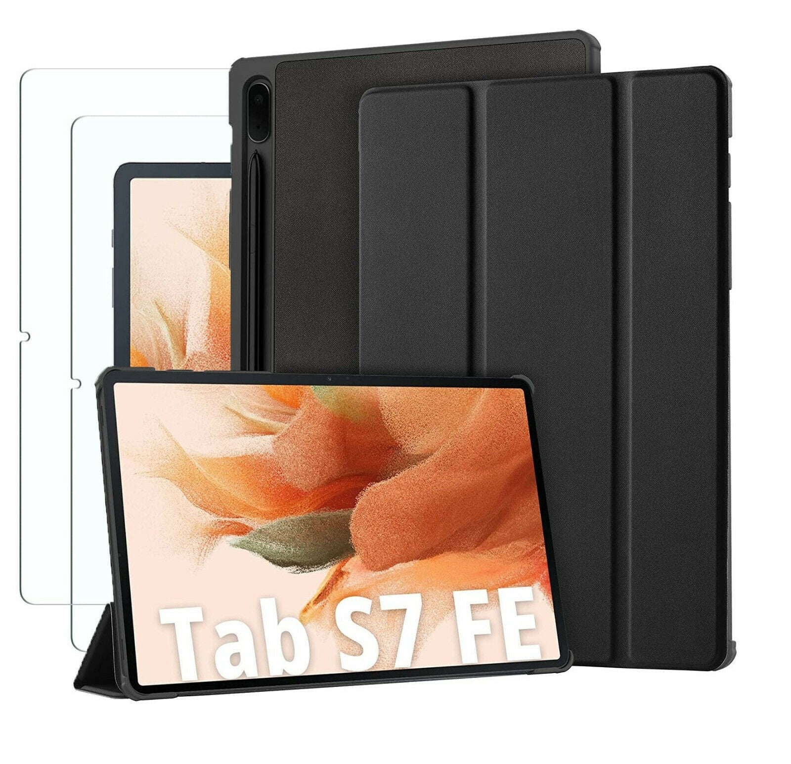 Samsung Galaxy Tab S7 FE Smart Case Stand Cover & Glass Screen Protector