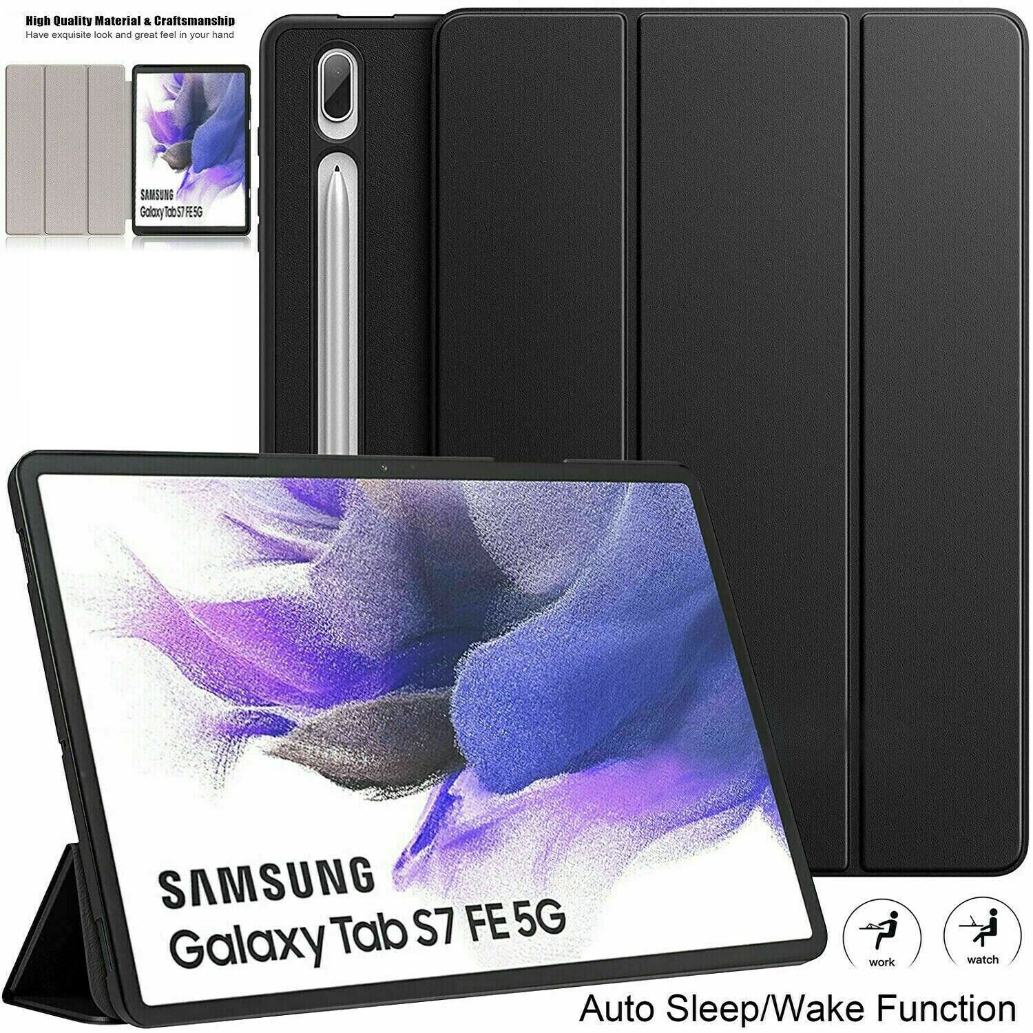 Samsung Galaxy Tab S7 FE Case Premium Smart Book Stand Cover T730 / T736B