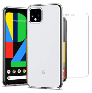 Google Pixel 4 Case Clear Gel Cover & Tempered Glass Screen Protector