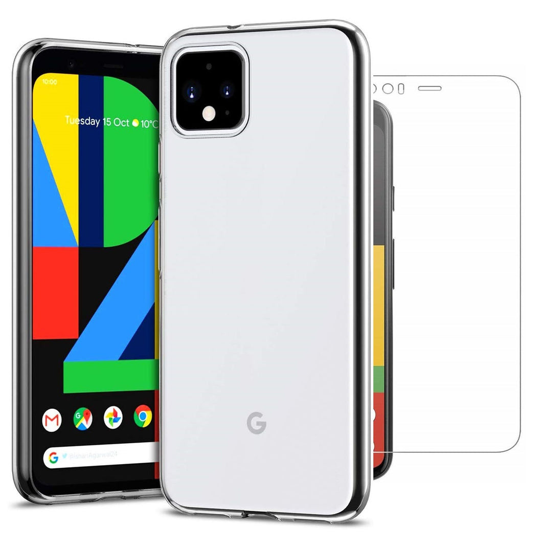 Google Pixel 4 XL Case Clear Gel Cover & Tempered Glass Screen Protector