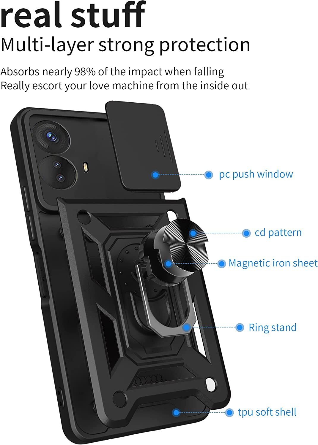 Motorola Moto G53 5G Case Shockproof Ring Stand Phone Camera Lens Cover