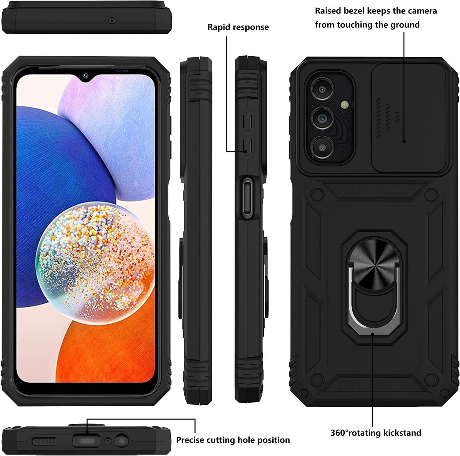 Samsung Galaxy A14 Case Shockproof Ring Stand Phone Camera Lens Cover