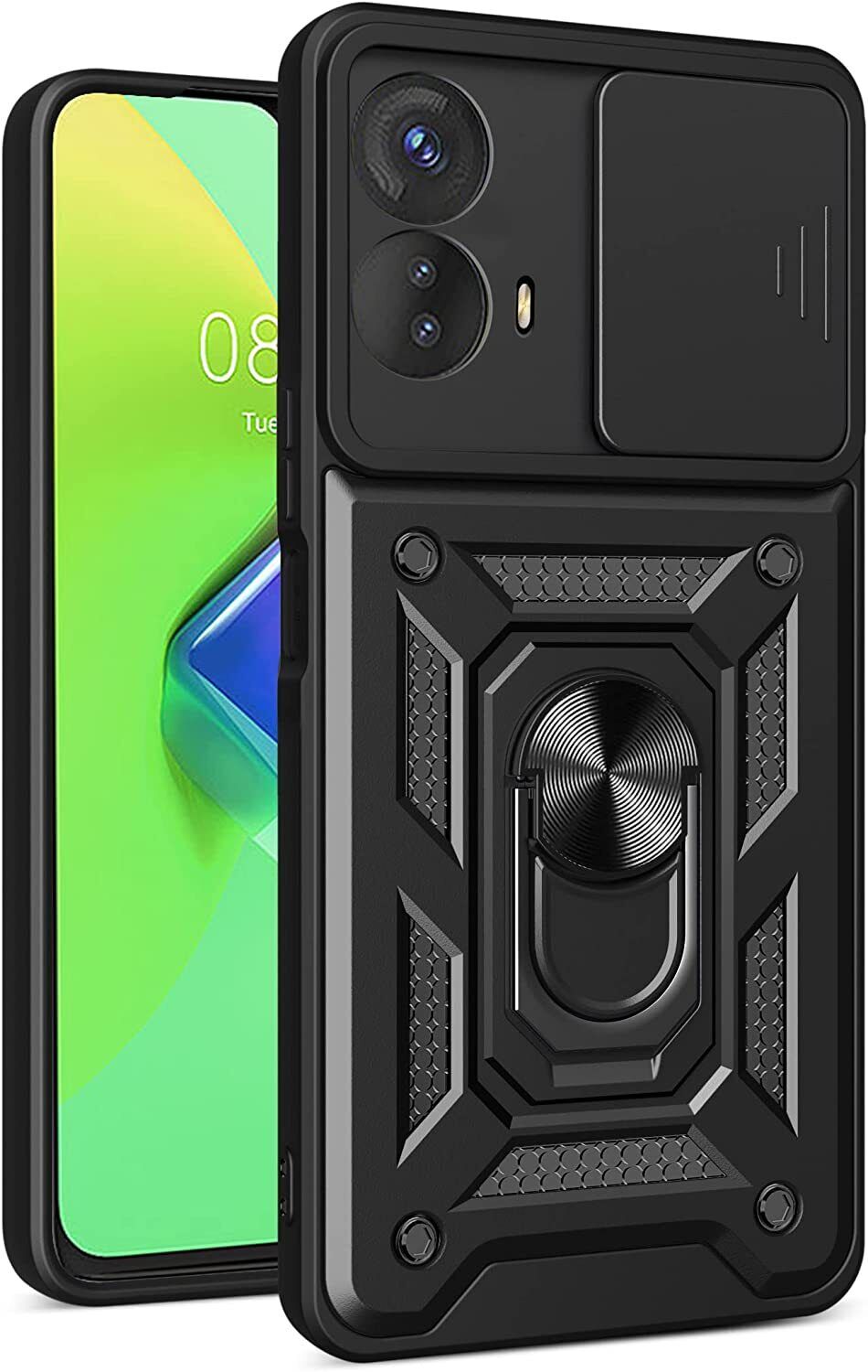 Motorola Moto G73 5G Case Shockproof Ring Stand Phone Camera Lens Cover & Screen Protector