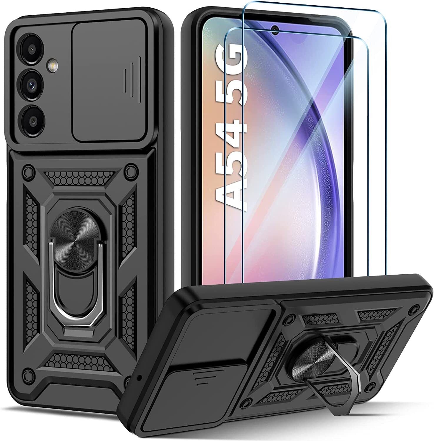 Samsung Galaxy A54 5G Case Shockproof Ring Stand Phone Camera Lens Cover & Screen Protector