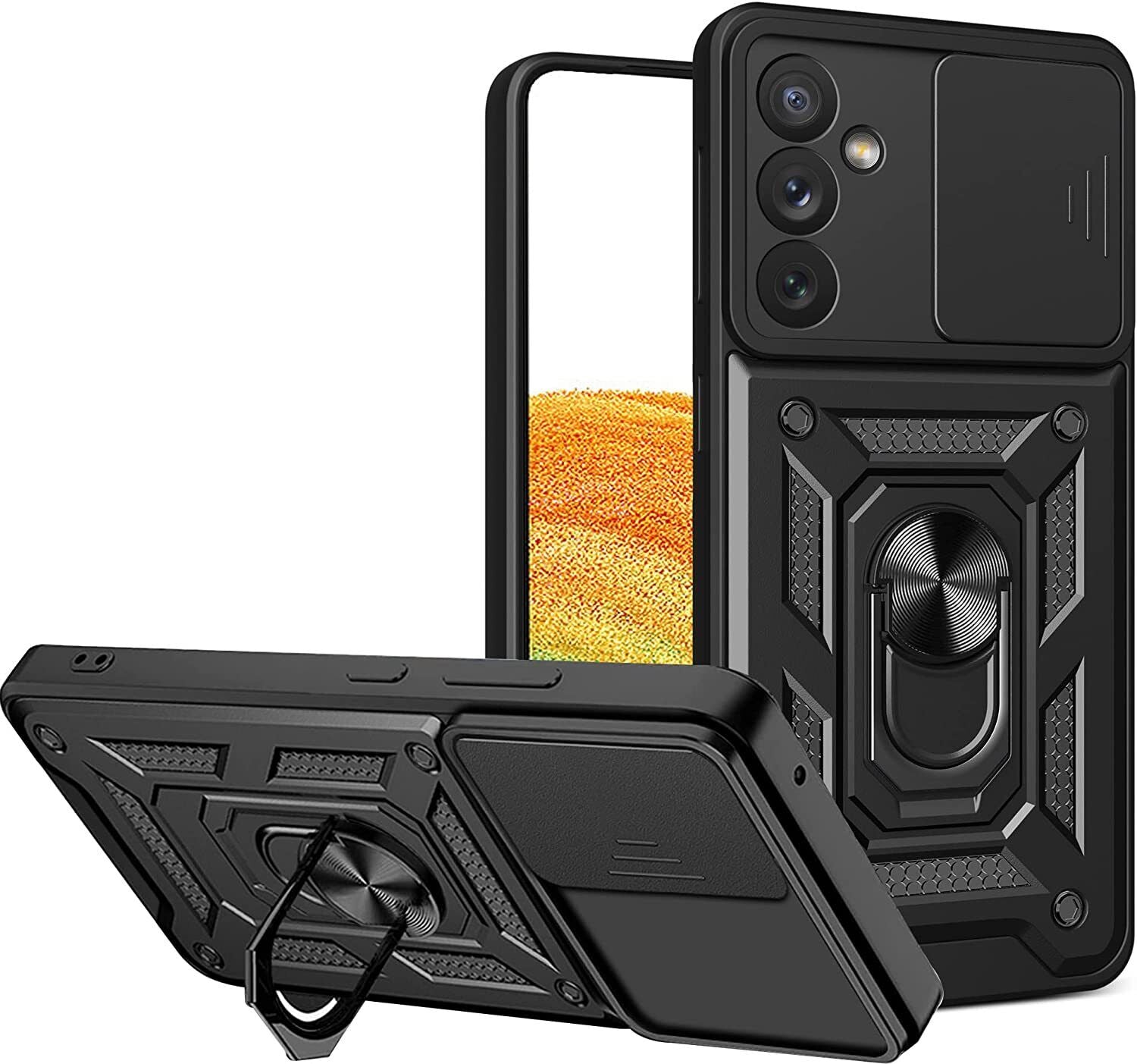Samsung Galaxy A34 5G Case Shockproof Ring Stand Phone Camera Lens Cover & Screen Protector